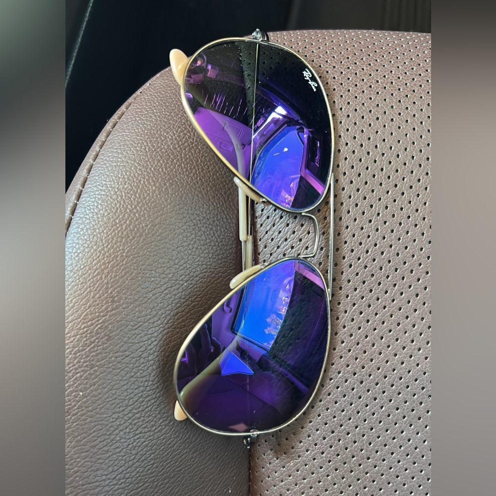 Ray-Ban Gold Frame Sunglasses with Purple Lenses